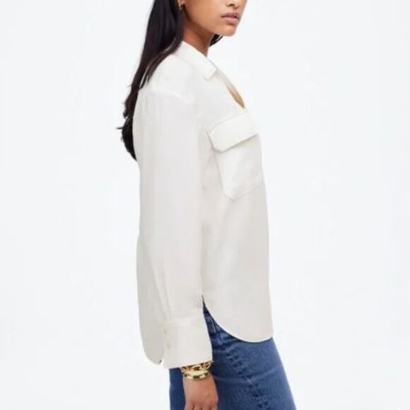 NWT | Madewell Contrast-Stitch Popover Button Up Lightweight Long Sleeves Shirt - Picture 7 of 7